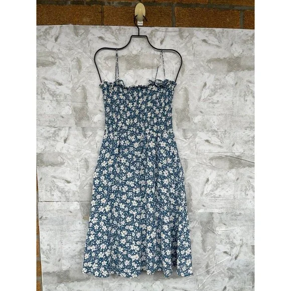 Reformation Blue Floral Sable Midi Dress Smocked S